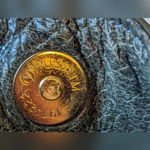 EUC Rebecca Minkoff dark green shiny soft leather interior blue/blk polka dot - Picture 12 of 14